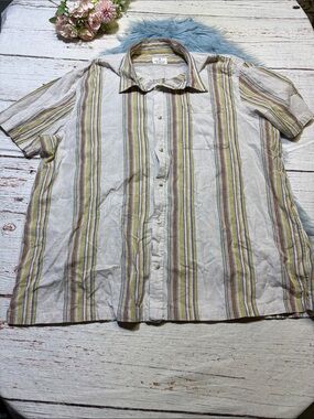 Mutual Weave Linen Striped Short Sleeve Button Down Shirt sz 2XL
